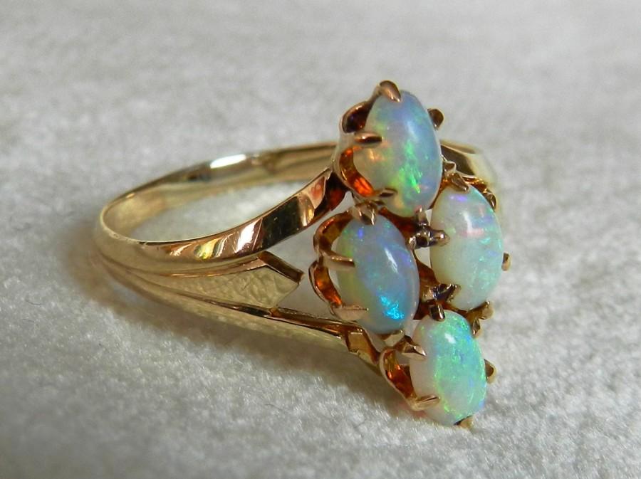 Wedding - Opal Ring Opal Engagement Ring 14K Antique Australian Blue Opal Antique Ring Engagement Ring 14K October Birthstone Libra Gift