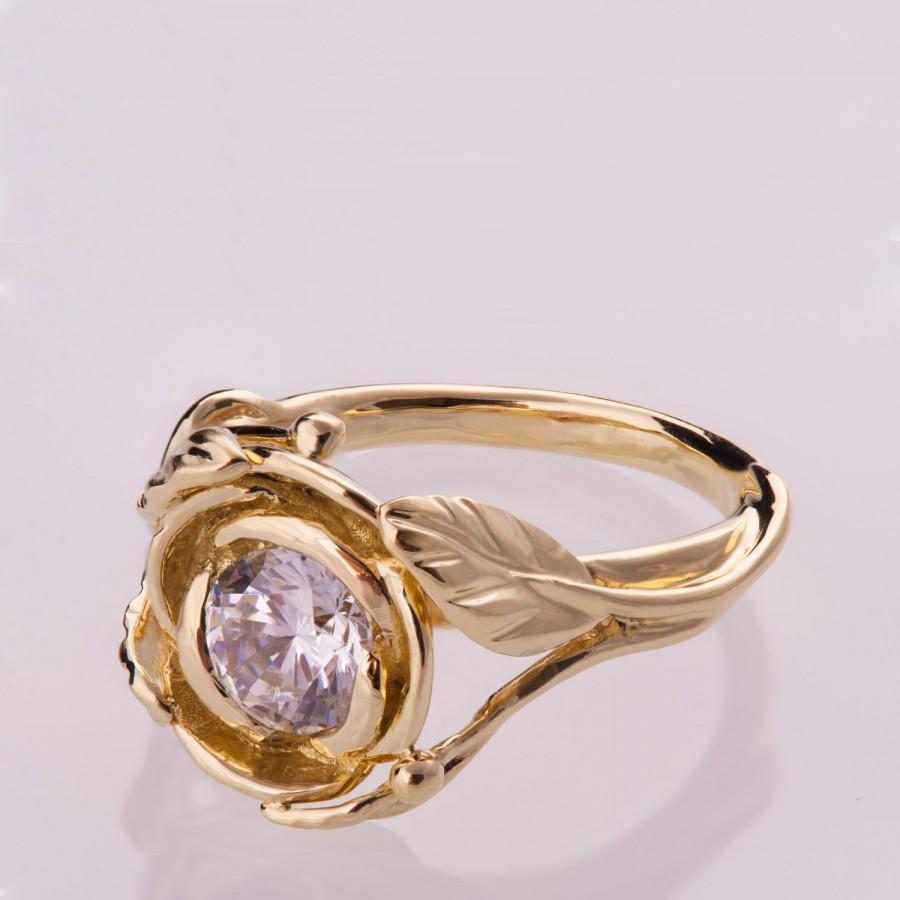 Wedding - Rose Engagement Ring No. 6 - 14K Gold and Diamond engagement ring, engagement ring, leaf ring, 1ct diamond, antique, Flower Ring, vintage