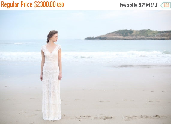 Hochzeit - Christmas in July Sale Beaded Boho Tiered Wedding Dress, New 2016 Stunning Bohemian Wedding Dress