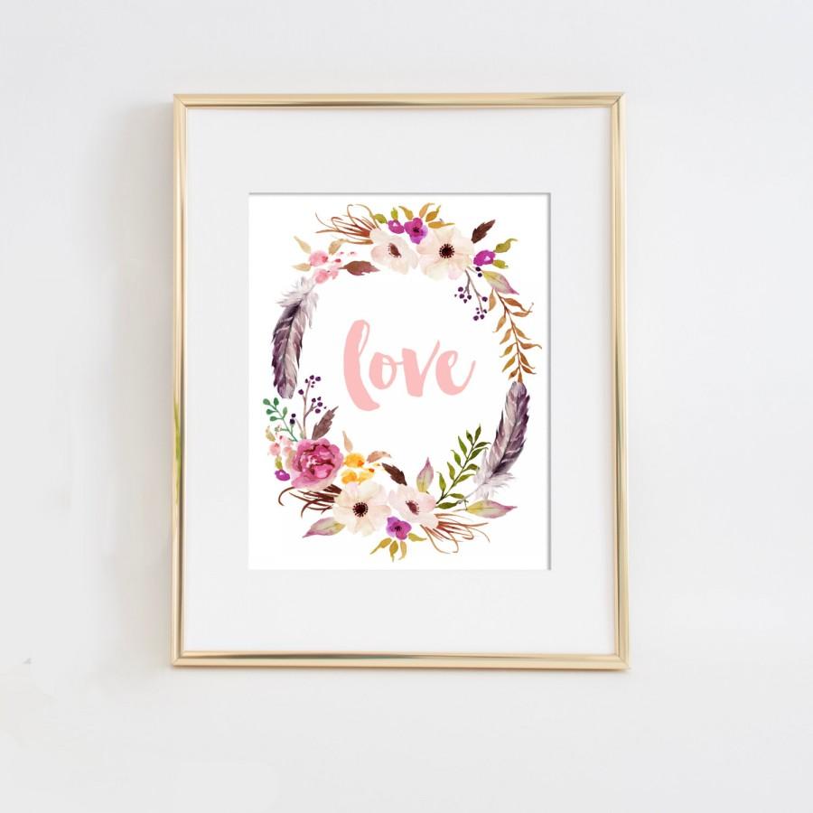 Свадьба - Printable Wedding Sign - Boho Wreath "Love" Print/Poster
