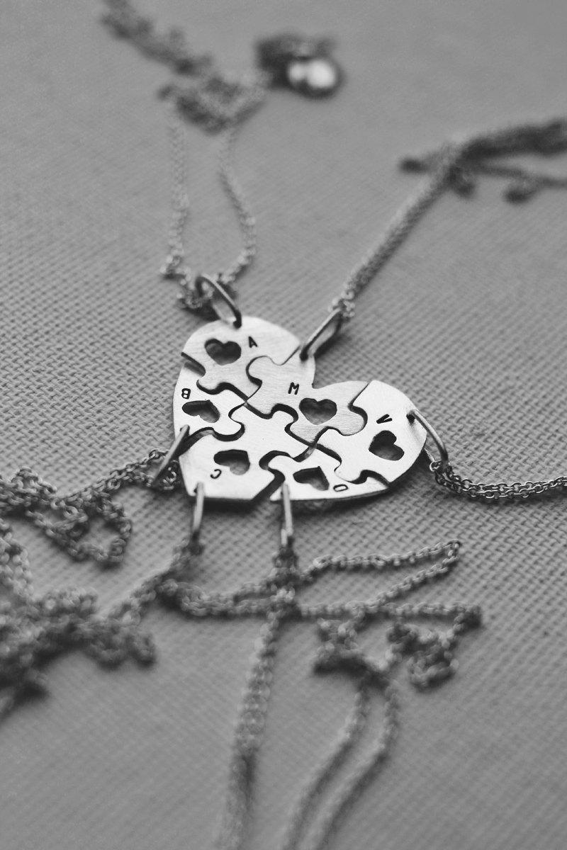 زفاف - personalized sterling silver heart shape jigsaw puzzle (charms/pendant - custom order) - necklaces