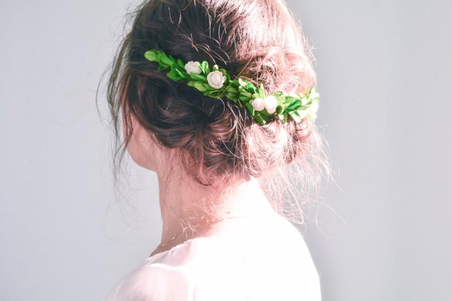 Mariage - Wedding headpiece, Hair vine, Boho wedding hair accessories, Flower crown, Floral headband, Back headpiece, Green white - EMERAUDE