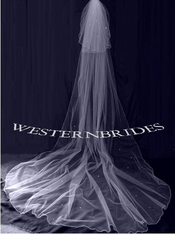 Wedding - IVORY , White or Diamond white 2 tier Cathedral veil with Swarovski crystals