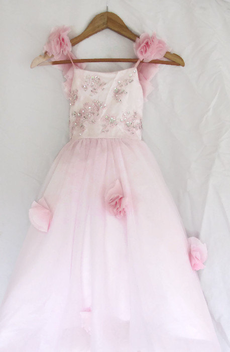 Wedding - Devine Flower Girl Christening Special Occasion Lace Dress Blush Pink Ivory White  Customized your Color Floor Length