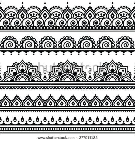Hochzeit - Mehndi, Indian Henna Tattoo Seamless Pattern, Design Elements