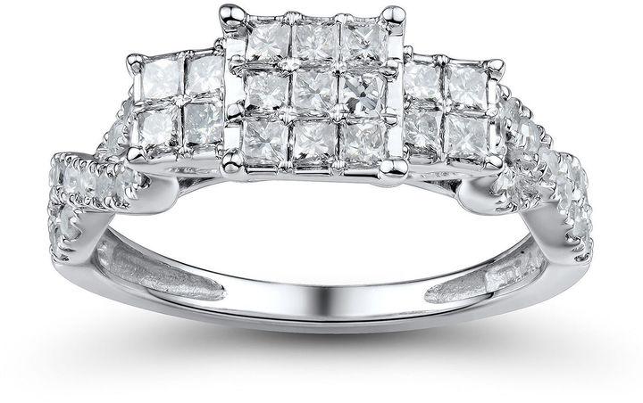 Mariage - MODERN BRIDE 1 CT. T.W. Diamond 10K White Gold Princess-Cut Multi-Top Ring