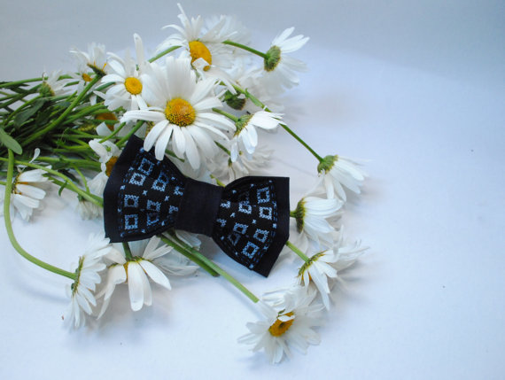 Свадьба - Embroidered navy blue black bow tie Great to coordinate with Baby blue Merlot Turquoise stuff Wedding day gift Birthday's gifts Gift ideas