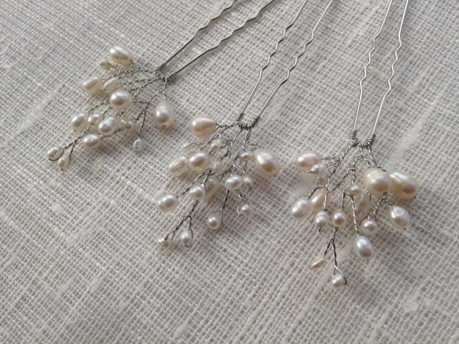 زفاف - Set of lvory freshwater pearl hair pins, Bridal Hair Pins, Bridesmaid Hair Pins, wedding hair pins, set if pins, wedding pins, pearl pins