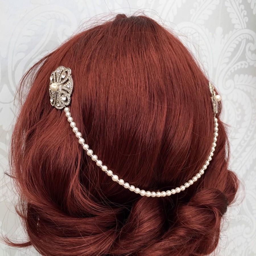 Mariage - Hair chain headpiece - Great Gatsby headband - 1920s art deco style wedding headdress - Great Gatsby headdress - Bridal hair drape- Forehead