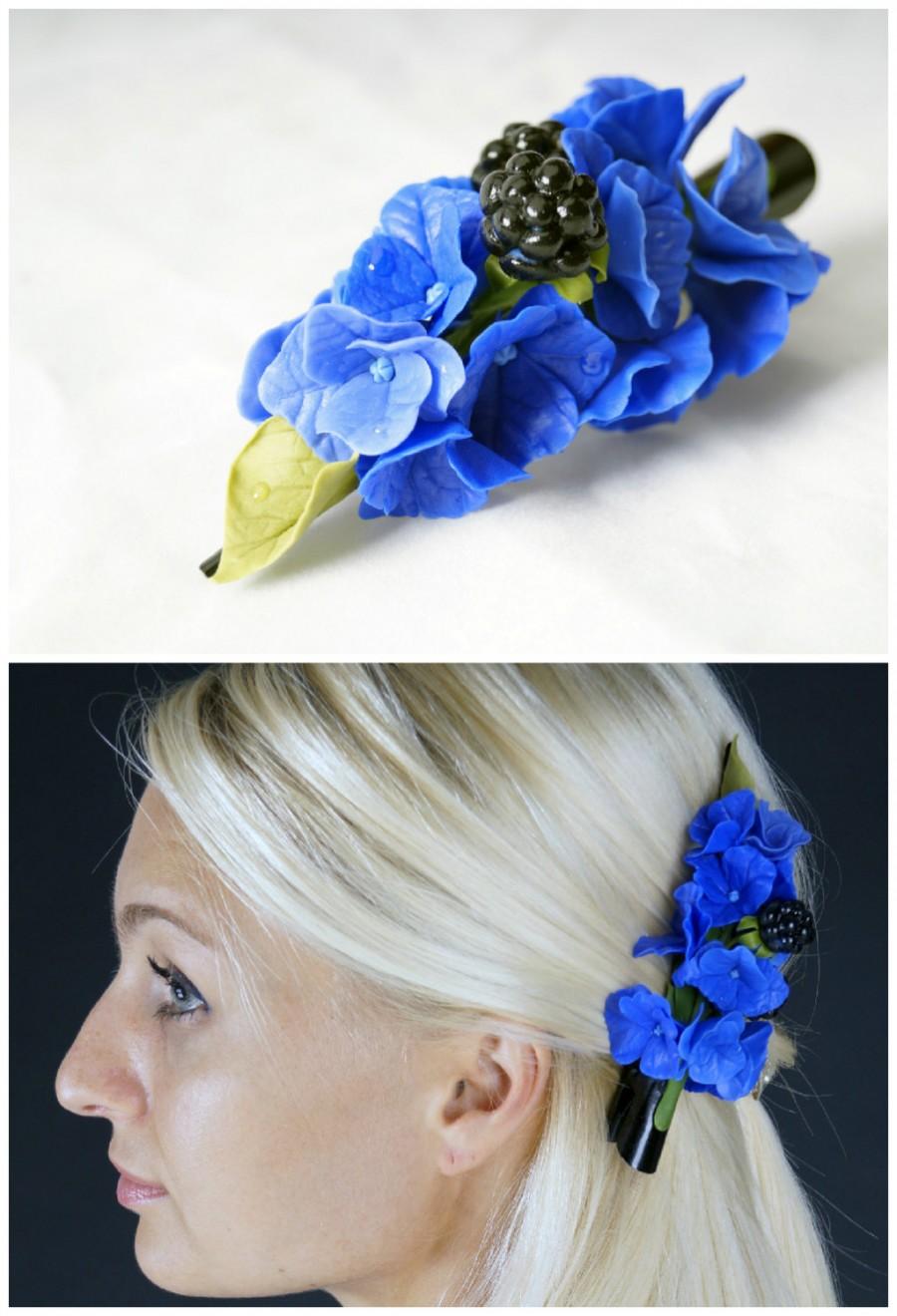 Свадьба - blue flower hair clip, hydrangea hair clip, bridal hairpiece, light blue, floral hair clip, hydrangea hairpiece, wedding hair clip