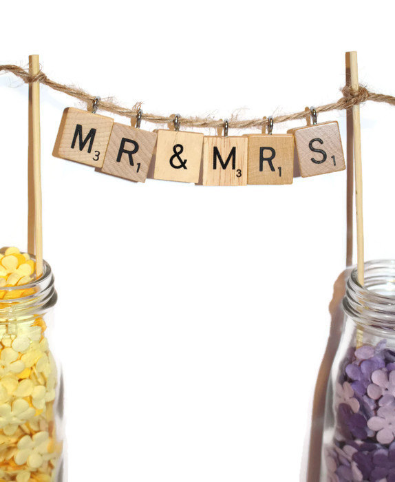 Mariage - Wedding Cake Toppers, Mr & Mrs Cake Topper, Wedding Bunting, Scrabble Tile Toppers, Wedding, Pennant, Cake Bunting, Shabby Chic, Scrabble
