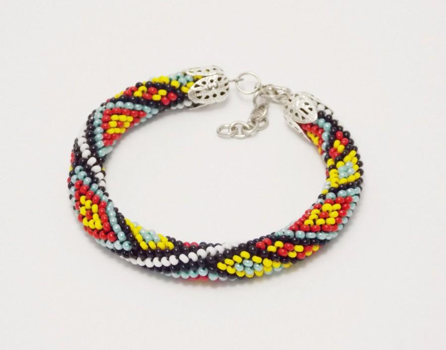 Свадьба - Geometric Ukrainian bukovynets bracelet bead crochet stiped spiral rhombus print statement minimalist jewelry rope cute gift idea for her