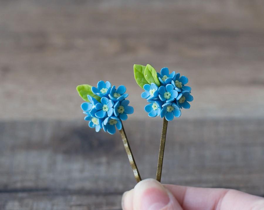 زفاف - Blue flower hair clips - forget me not flower bobby pins - floral hair piece - flower hair accessories - summer hair clips - blue wedding