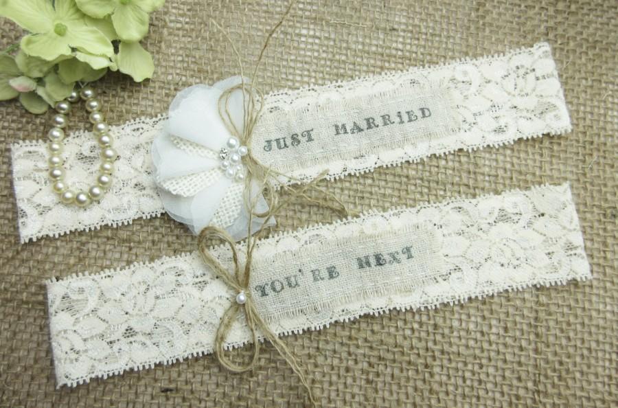 Mariage - Just Married ,You're Next Wedding Garter Set ,Rustic Country Chic Wedding Garter Set,Wedding Garters