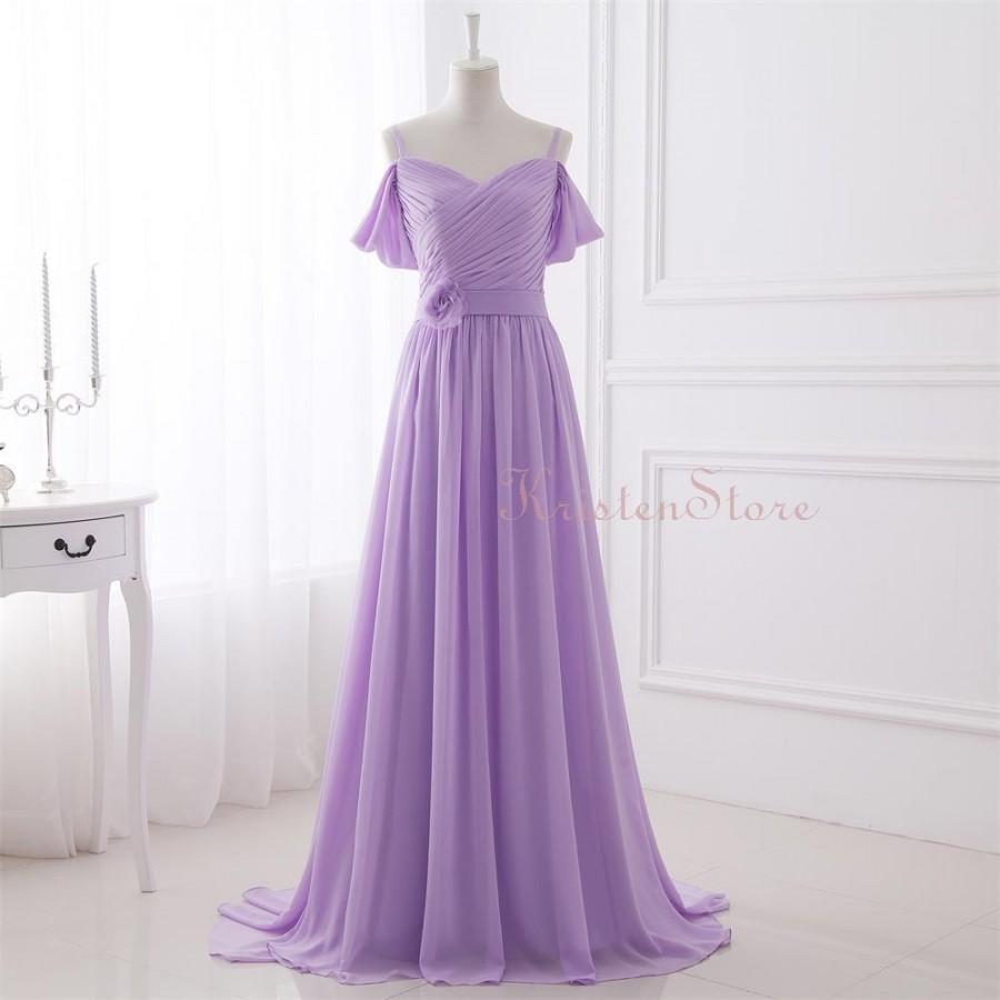 Mariage - 2016 Lilac Bridesmaid Dress, Spaghetti Straps Prom Dress, Pleated Chiffon Evening Dress, Rosette Bridesmaid Dress, Long Womens Dress (BM03)