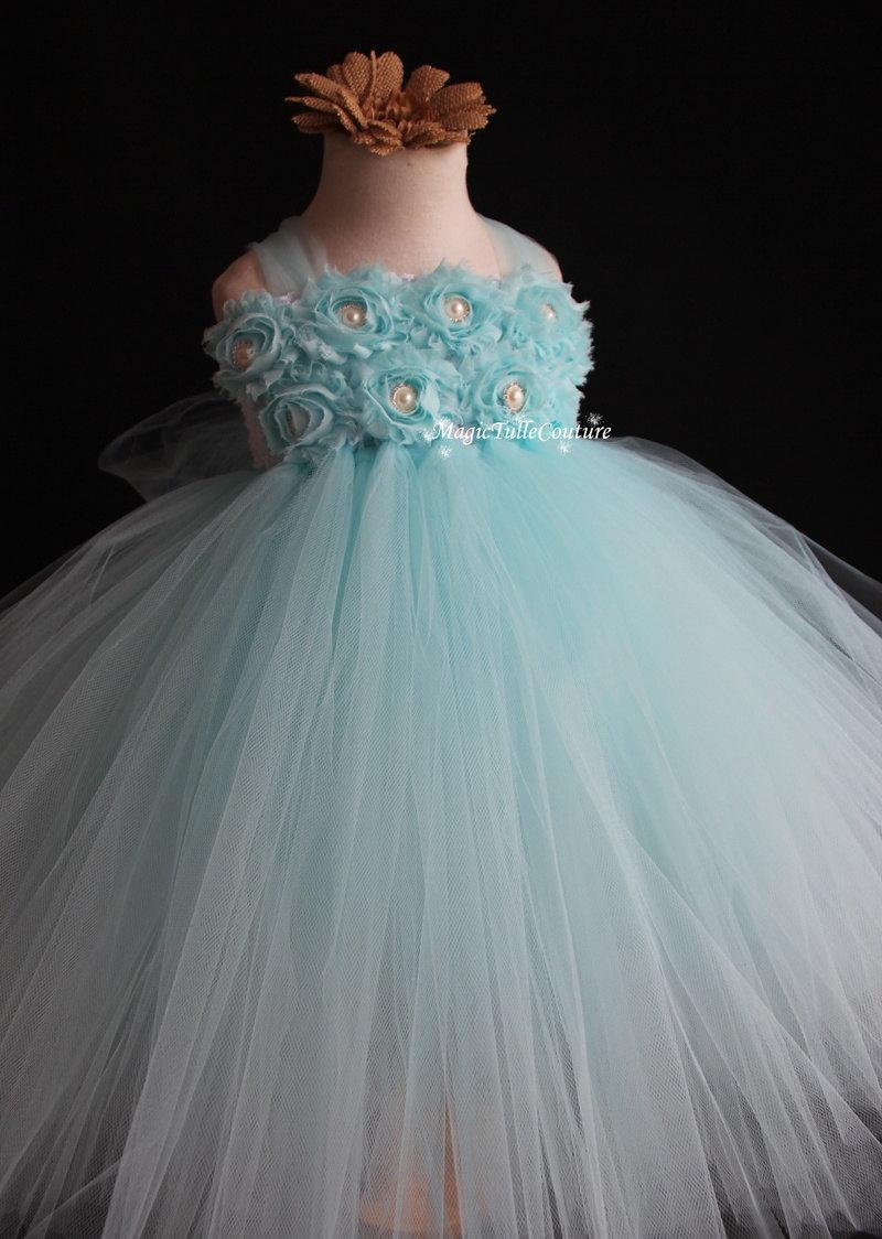 Wedding - Ocean blue/pool hydrangea flower girl tutu dress tulle dress toddler dress 1t2t3t4t5t6t7t8t9t10t