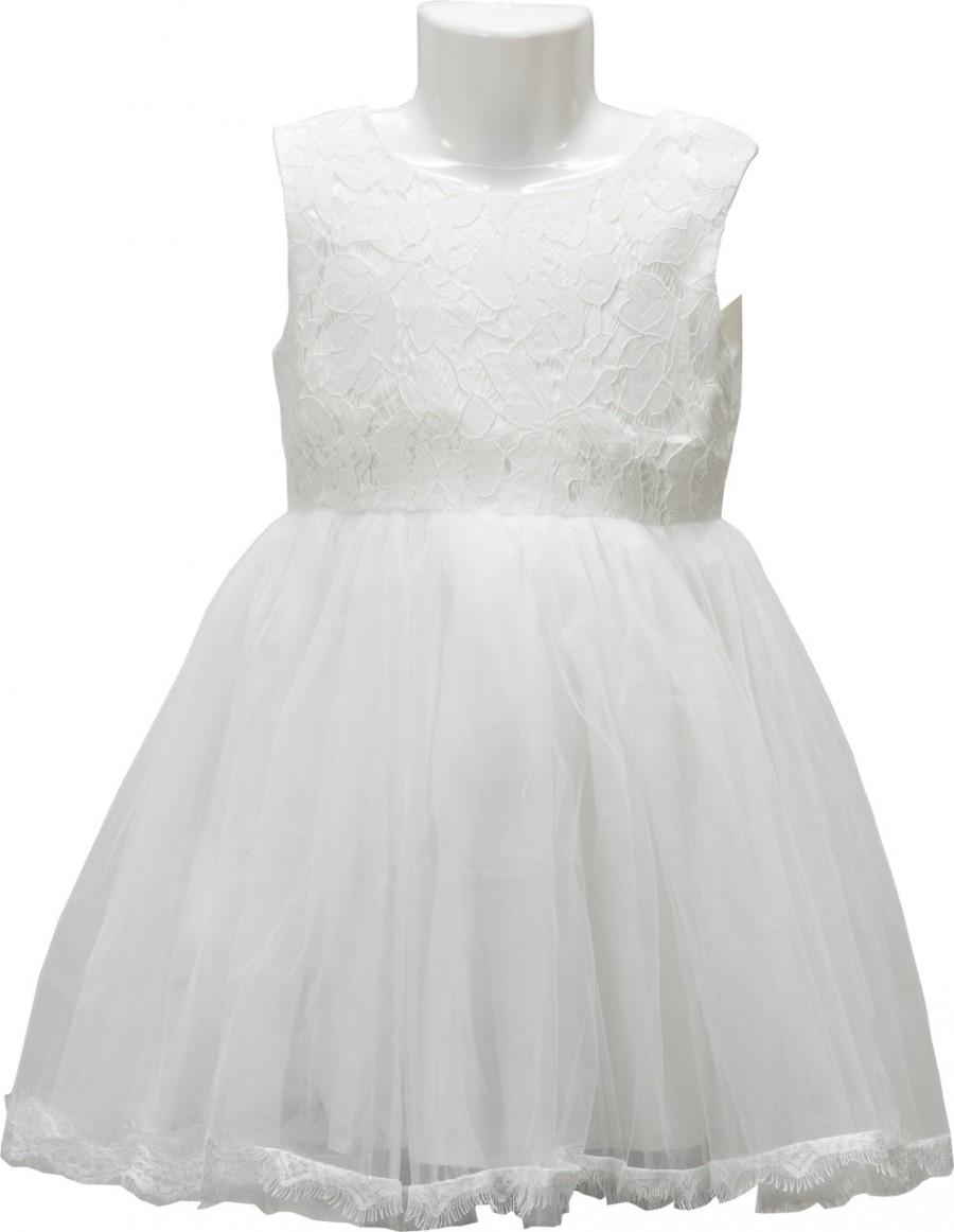 Wedding - White Lace Soft Tulle Dress with a beautiful Lace Satin Bow