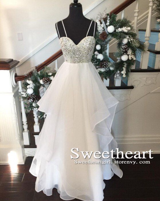 Свадьба - White Sweetheart Sequin Long Prom Dress, Evening Dresses From Sweetheart Girl