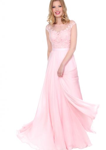 Wedding - Floor Length Straps Pink Appliques Sleeveless Ruched Chiffon