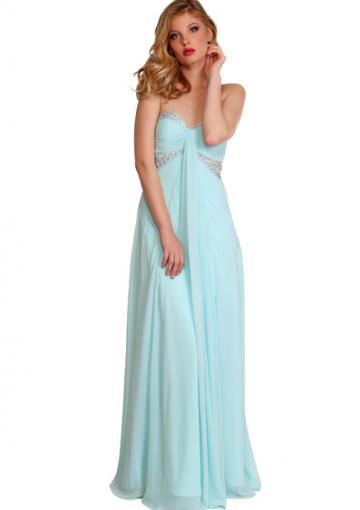Mariage - Crystals Ruched Floor Length Blue Sweetheart Chiffon Sleeveless