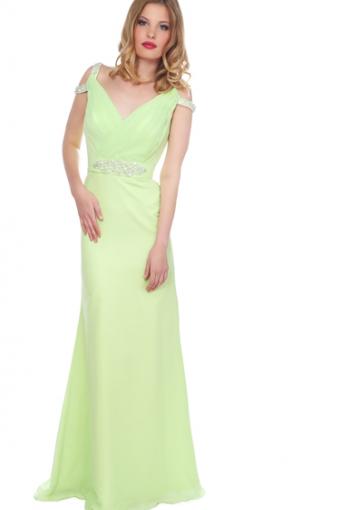 Mariage - Crystals Ruched Chiffon Straps Floor Length Sleeveless