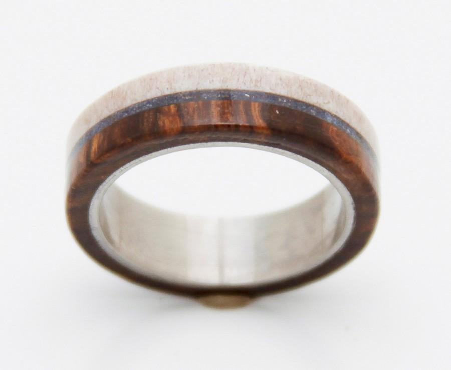 زفاف - Antler Wedding band with lapis  // mens wedding ring //Engagement ring // Antler ring Iron wood ring desert iron wood