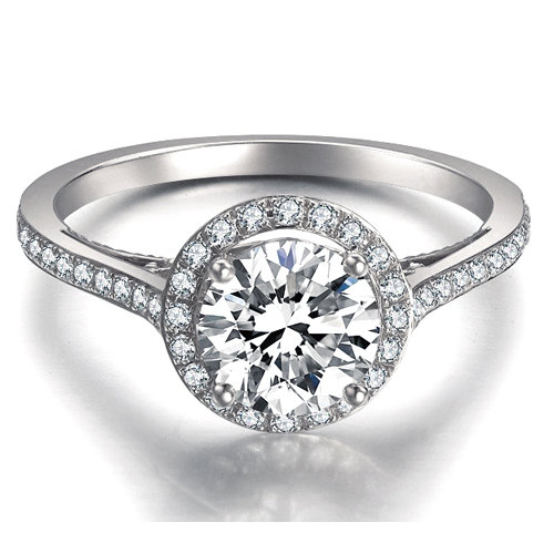 زفاف - Round Cut Milgrain Halo Diamond Engagement Ring 14k White Gold or Yellow Gold Art Deco Natural Diamond Ring