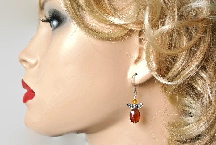 زفاف - Angel, unique earrings, wedding earrings, beaded Earrings, Swarovski, Gem earrings, earrings, jewelry,, bridal earrings, handmade jewelry