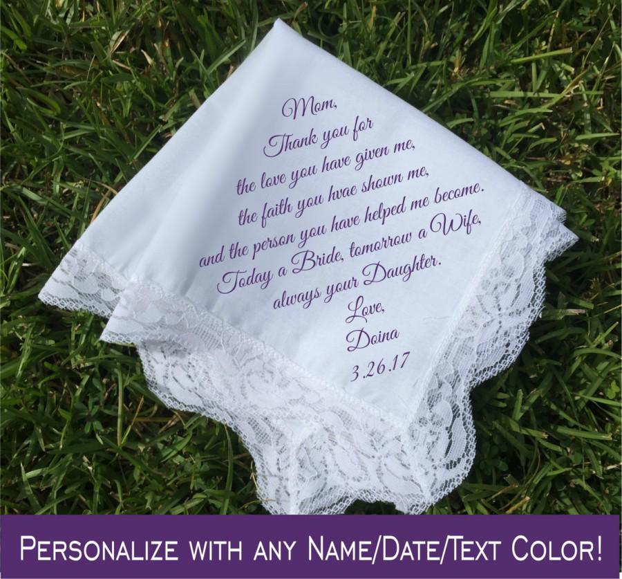 Mariage - Mother of the Bride Gift mother of the groom gift mother in law Handkerchief printed wedding handkerchief wedding gift idea keepsake (H 004)