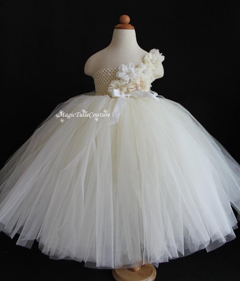 Mariage - Ivory Flower Girl Tutu Dress Birthday Party Dress Occasion Dress 1T2T3T4T5T6T7T8T9T