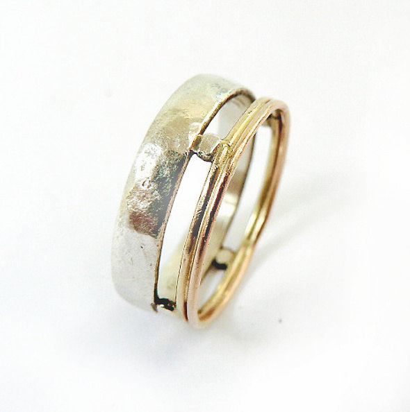 زفاف - Unique wedding band, pink gold and yellow gold, hand-crafted ring, lightweight ring, women's ring, modern wedding ring, unique ring
