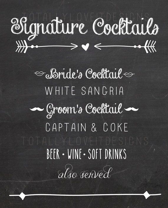 Hochzeit - Chalkboard Signature Drink Sign - Signature Drink- Signature Cocktail - Chalkboard Wedding Cocktail Menu Printable- Chalkboard S'mores Menu