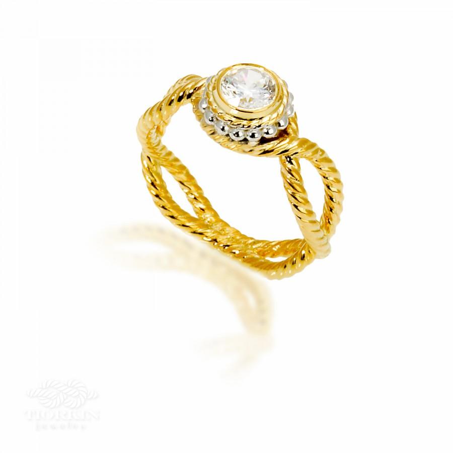 زفاف - Twisted Rope Engagement Ring, Vintage Engagement Ring, Bezel Setting Ring, 0.50 ct Engagement Ring, Antique Style Engagement ring,Half Carat
