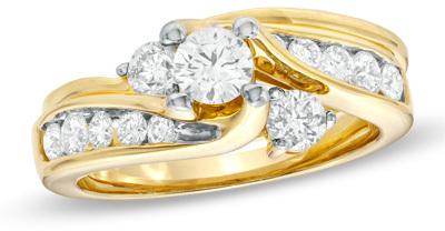 Wedding - 1 CT. T.W. Diamond Three Stone Swirl Bridal Set in 14K Gold