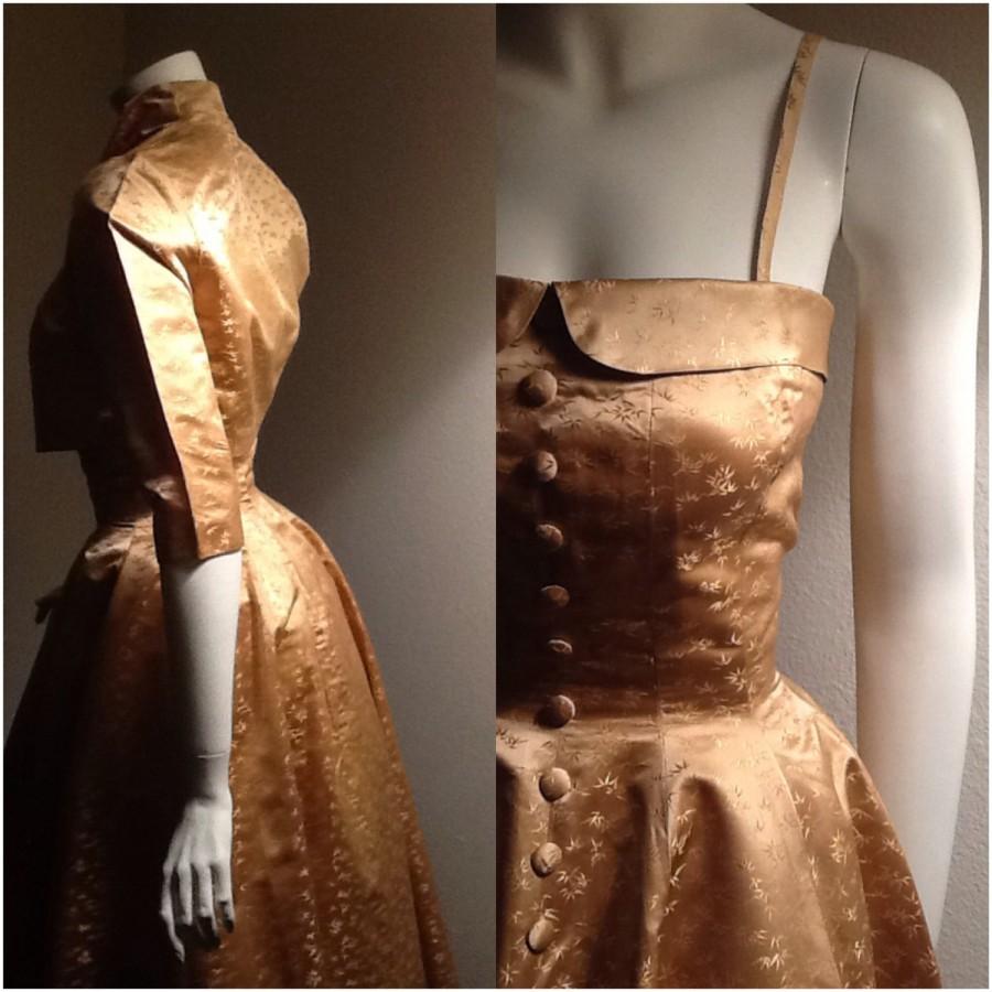 Mariage - 50% Off 1950s Vtg Wedding Dress / Bespoke / Couture / Bridal Dress / Gold Wedding / Audrey / Oscar / Classic Hollywood / New Look / Petite