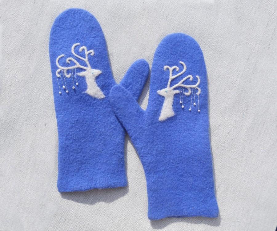 Hochzeit - Felted mittens Blue mittens Gift Merino wool gloves Felt Gloves Felt mittens Felted wool gloves Womens gift Christmas gift Birthday gift