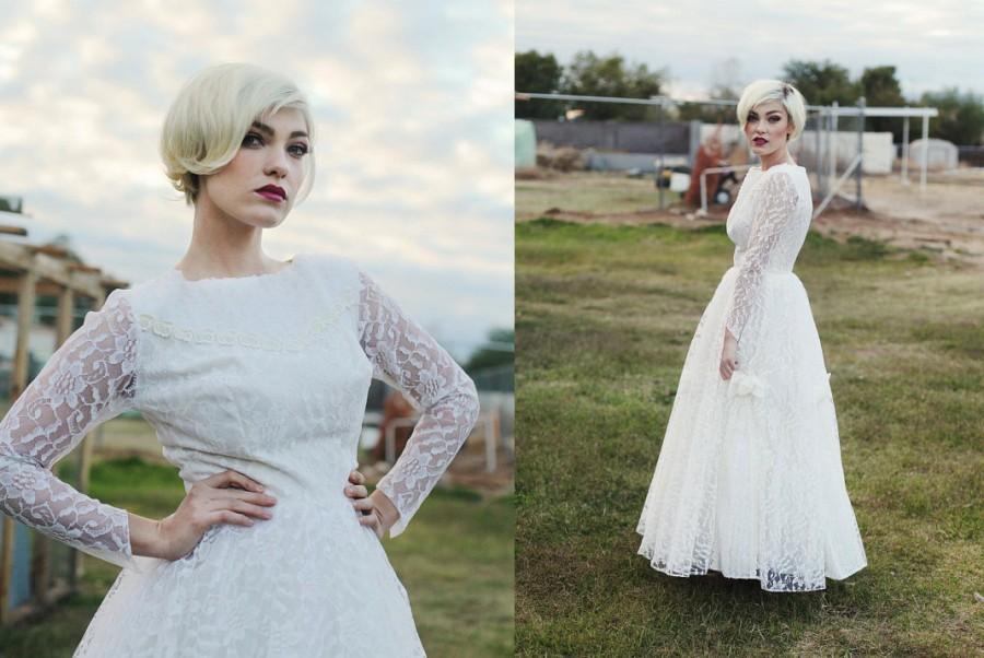 Wedding - 1950s 1960s Lace Tulle Wedding Gown