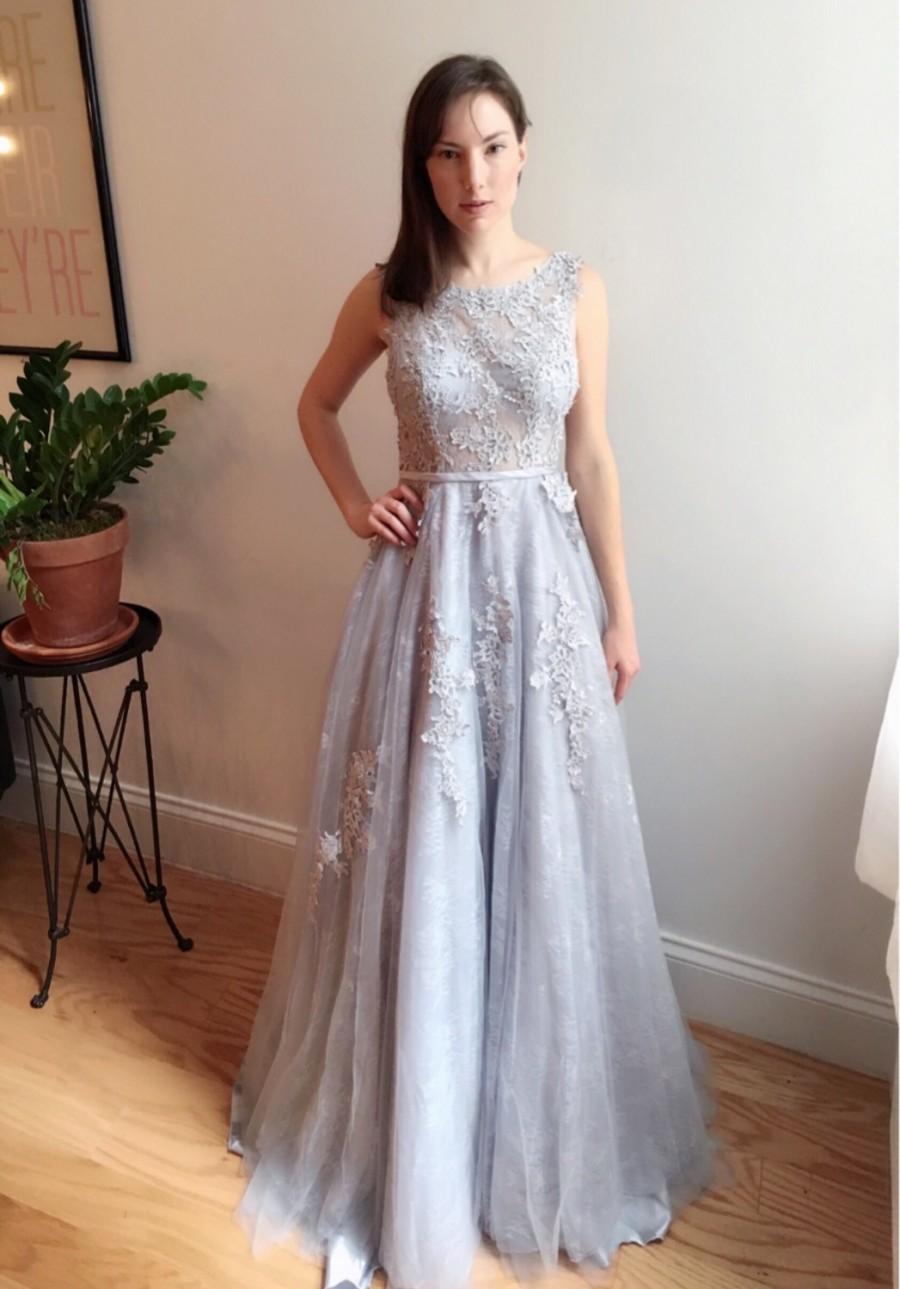 Hochzeit - Gray Blue Lace Wedding Dress