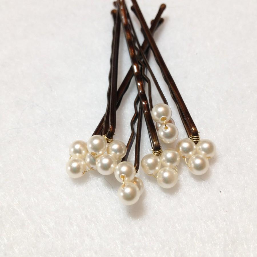 Wedding - Cream Pearl Hair Pins (wedding set of 6) Swarovski Triple Pearl Hair Jewelry bobby pins