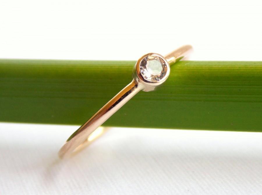 زفاف - Gold White Sapphire Ring:  14K Solid Gold ring, white sapphire, dainty ring, simple ring, gold ring, wedding ring, engagement ring