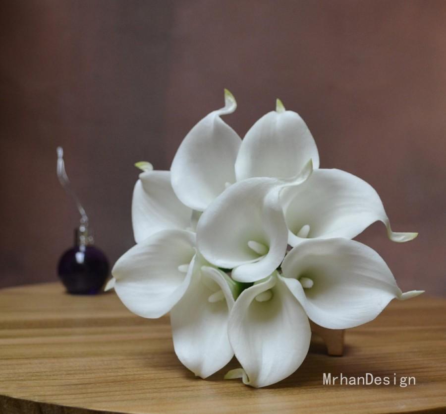 زفاف - White Real Touch Calla Lily Silk Bridal Bouquets Bridesmaids Bouquets Real Touch Flowers Party Supplies Table Centerpieces