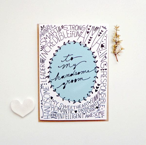 Mariage - Wedding Day Card. Bride to Groom Card. Handsome Groom. Card for groom. Typography Greeting Card. HC297
