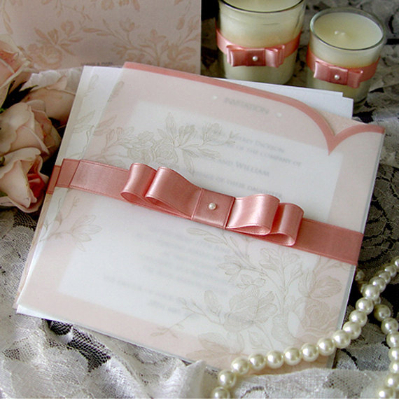 Wedding - Romantic Pink Rose Wedding Invitation Card (Qty 25) - custom made wedding invitation