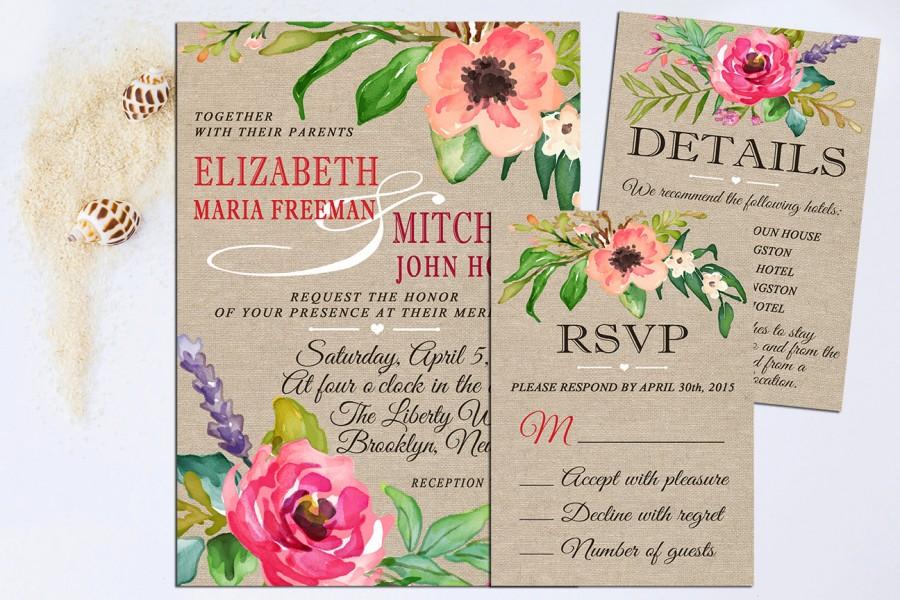 Mariage - Watercolor Wedding Invitation, Watercolor floral Wedding Invitation, Floral Wedding Invitation,Watercolor Wedding Invitation printable