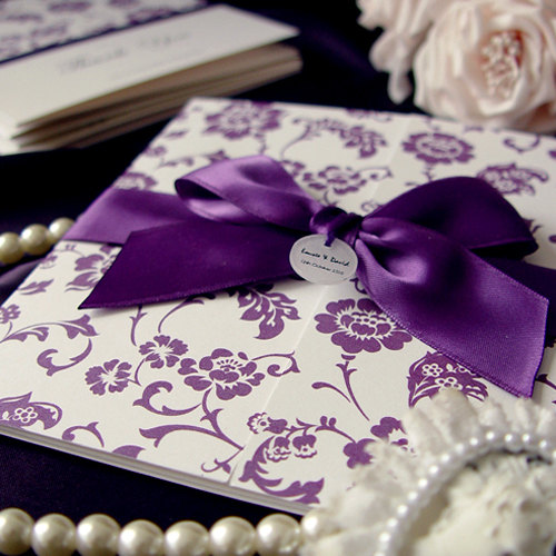 Wedding - Gatefold Purple Peony Wedding / Evening Invitation Card (Qty 25) - custom made wedding invitation