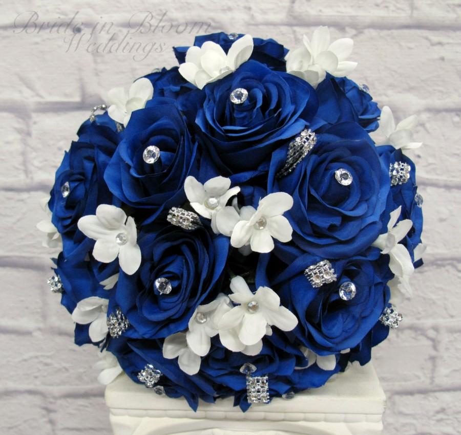 زفاف - Wedding Bouquet Royal blue rose brides bouquet Silk bridal flowers