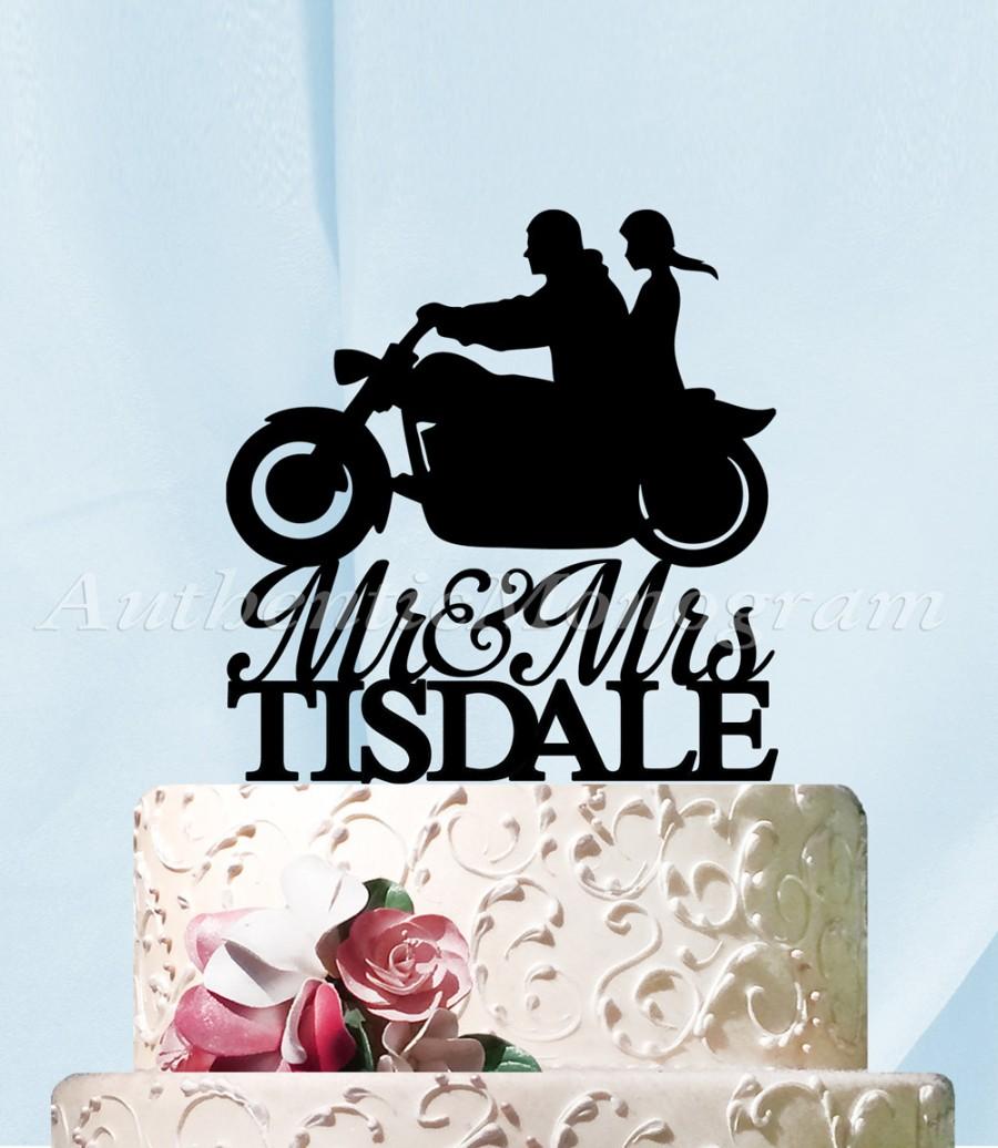 Свадьба - Mr & Mrs Wedding Cake Topper, a Husband and Wife Harley Silhouette, Wedding decor, Painted,  Unpainted, Custom Last Name, Special Occasion