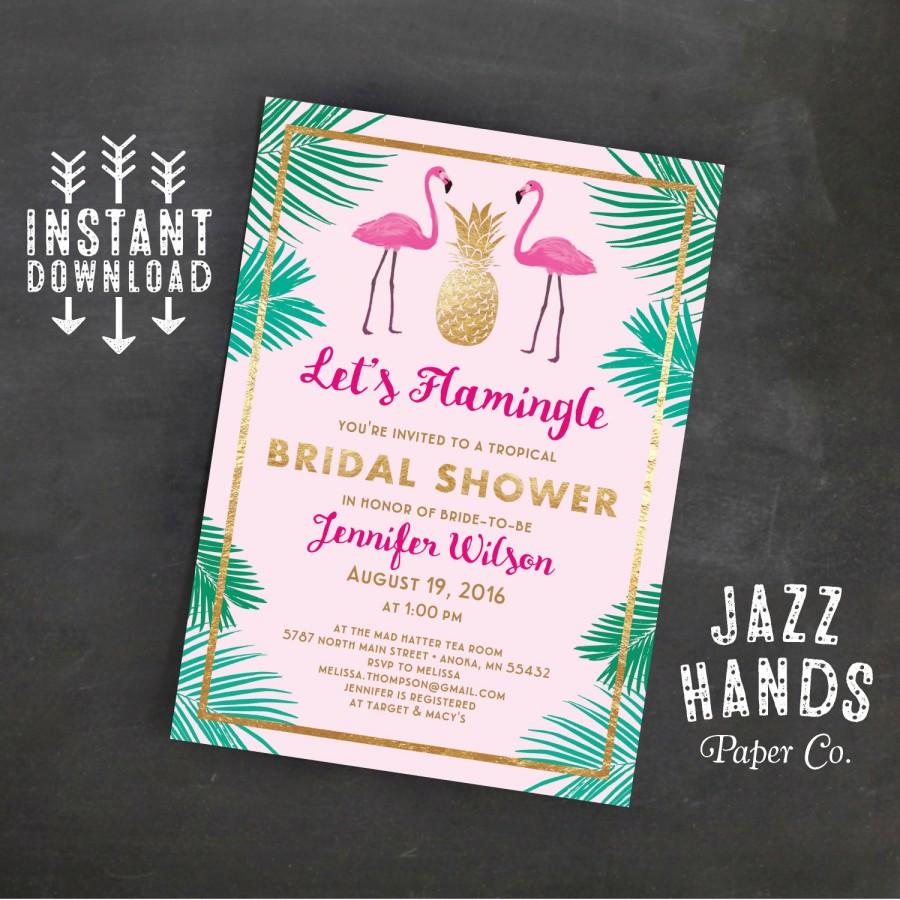 Wedding - Let's Flamingle Printable Bridal Shower Invitation Template, Flamingo Party, Wedding Shower, Tropical, Pineapple, Flamingo Invitation