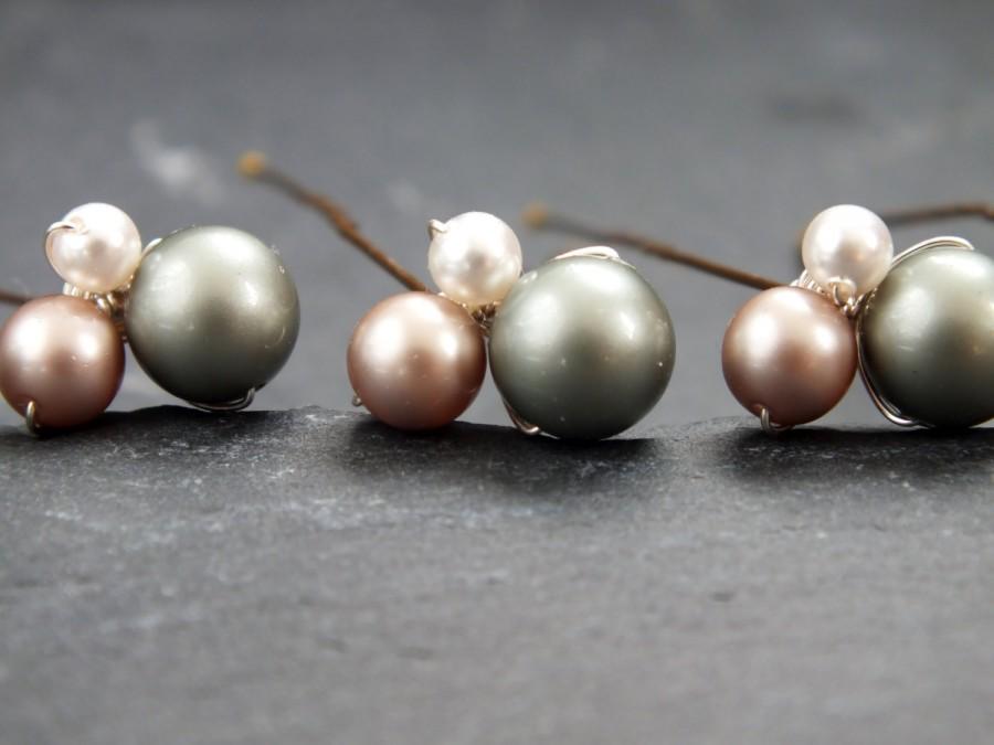 زفاف - pearl clusters earth tones,hair pin, wedding hair, bridal hair accessory, brides bridesmaid prom