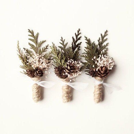 Wedding - Wedding Boutonniere - SEE Description If You Need More - Groomsmen Button Hole, Woodland Rustic Boutonniere, Winter Wedding - FROST (1 Bout)